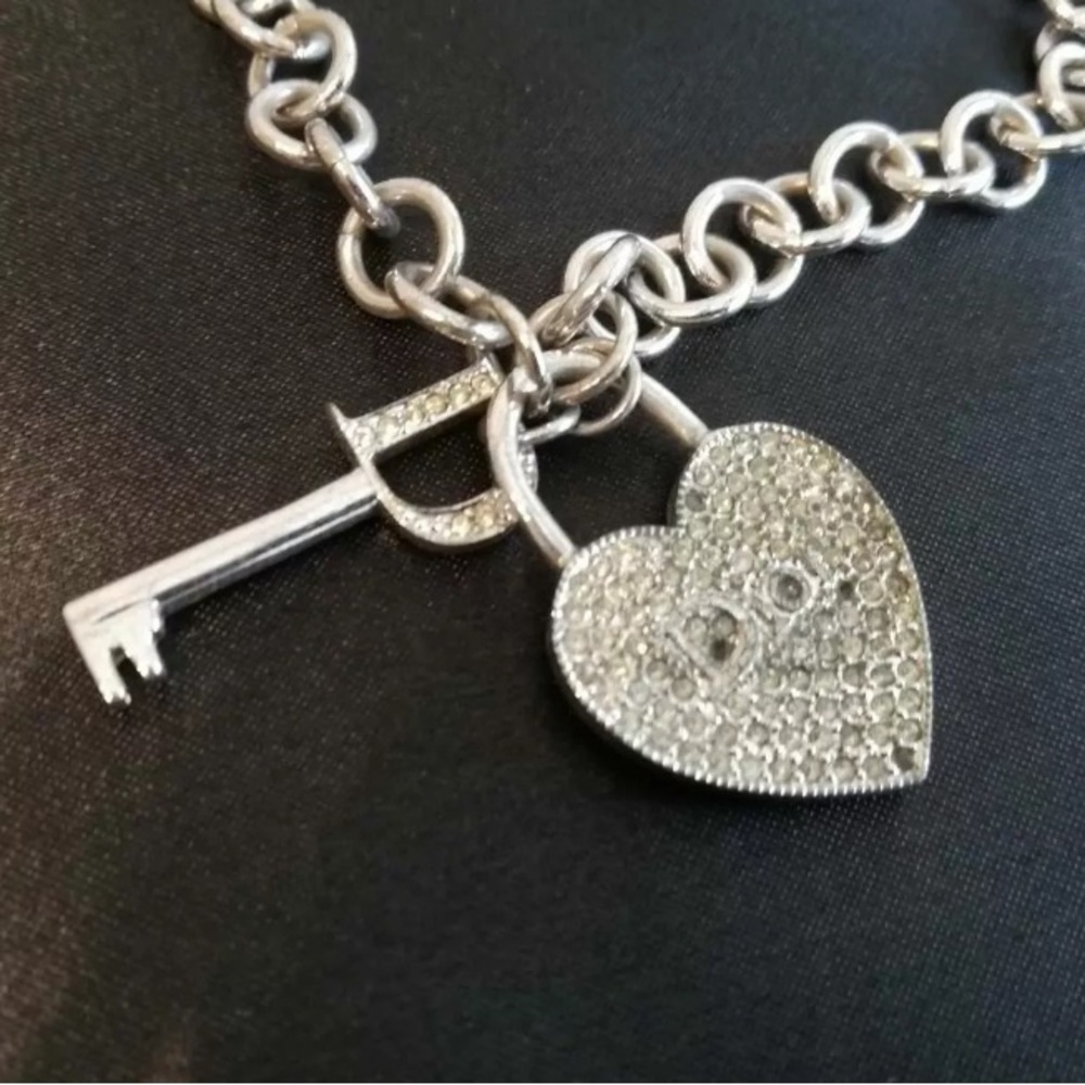 Dior Silver Rhinestone Heart Key Charm Bracelet - Picture 3 of 9